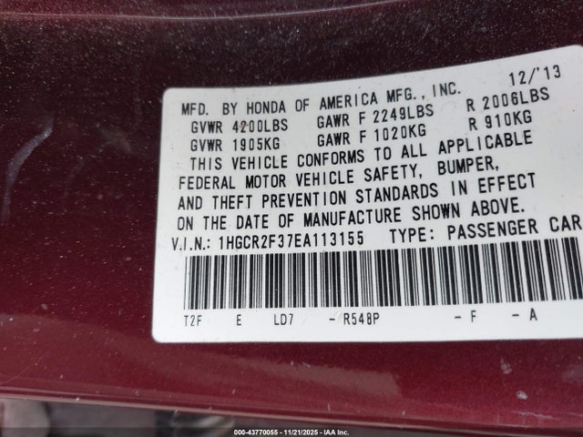 1HGCR2F37EA113155 Honda ACCORD LX