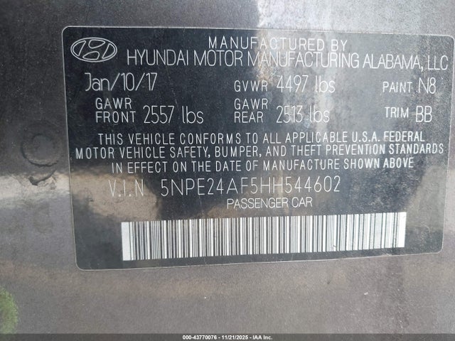 5NPE24AF5HH544602 Hyundai Sonata