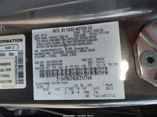2016 FORD FUSION 3FA6P0G78GR237764 Photo 8