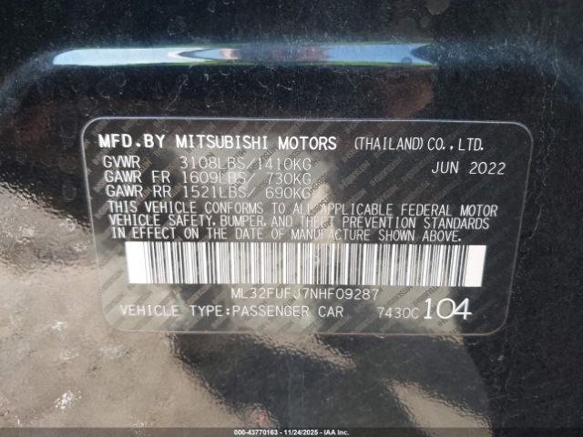 2022 MITSUBISHI MIRAGE G4 ML32FUFJ7NHF09287 Photo 8