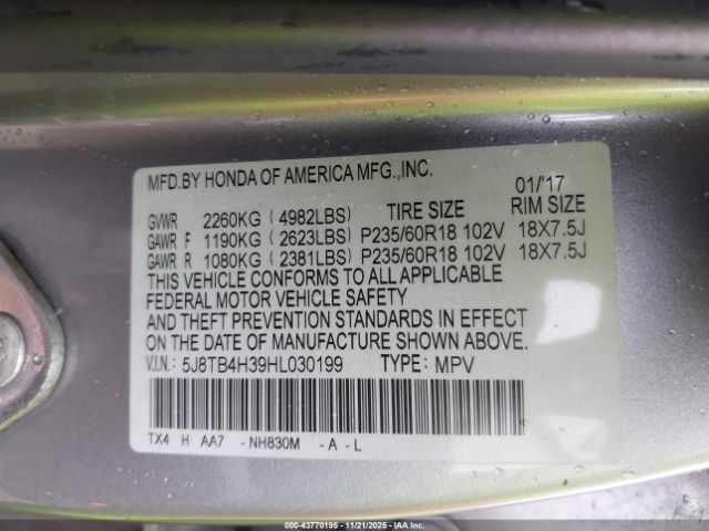 2017 ACURA RDX 5J8TB4H39HL030199 Photo 8