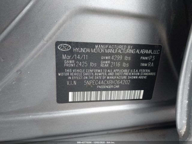 2011 HYUNDAI SONATA 5NPEC4ACXBH264202 Photo 8