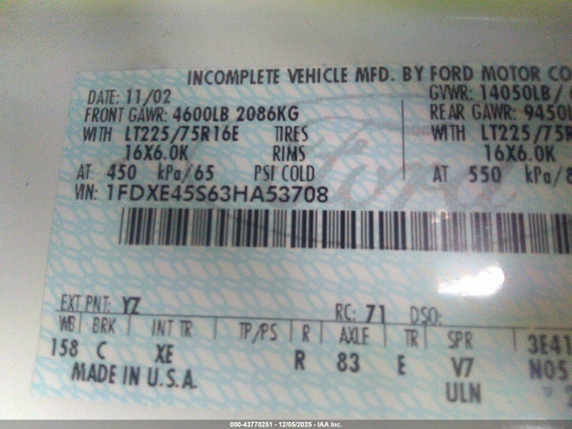 2003 FORD E-450 CUTAWAY 1FDXE45S63HA53708 Photo 8