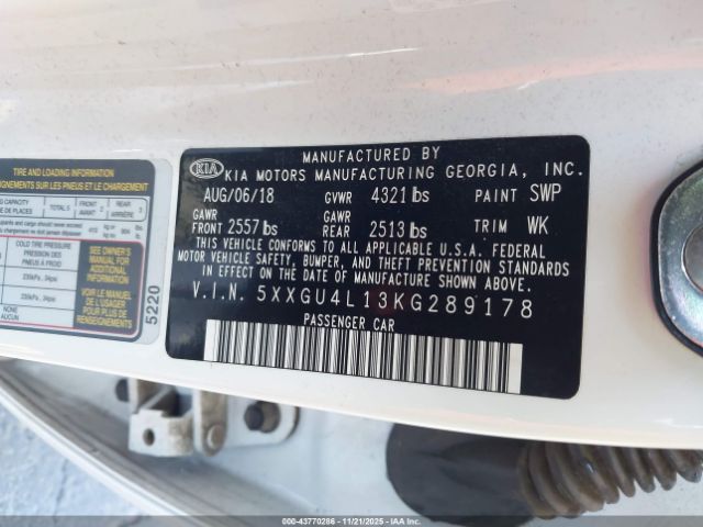 2019 KIA OPTIMA 5XXGU4L13KG289178 Photo 8