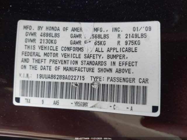 2009 ACURA TL 19UUA86289A022715 Photo 8