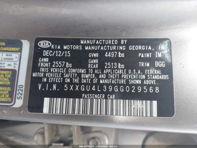 2016 KIA OPTIMA 5XXGU4L39GG029568 Photo 8
