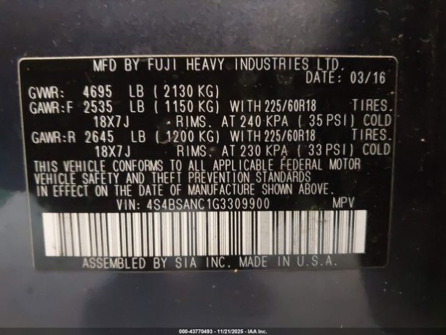 2016 SUBARU OUTBACK 4S4BSANC1G3309900 Photo 8