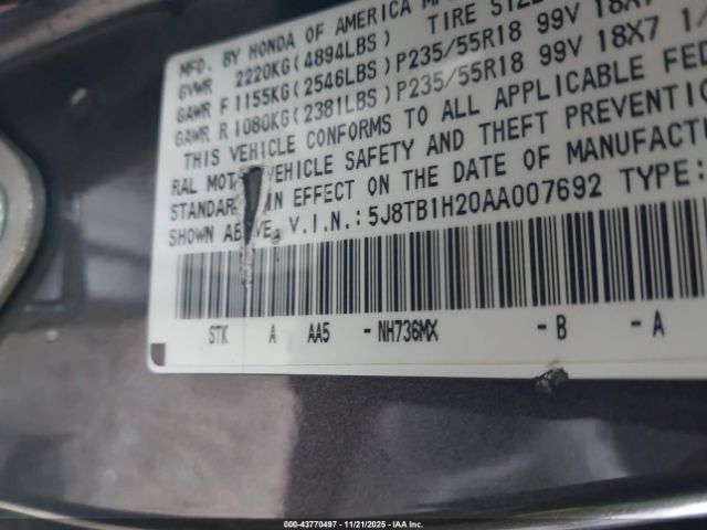 2010 ACURA RDX 5J8TB1H20AA007692 Photo 8