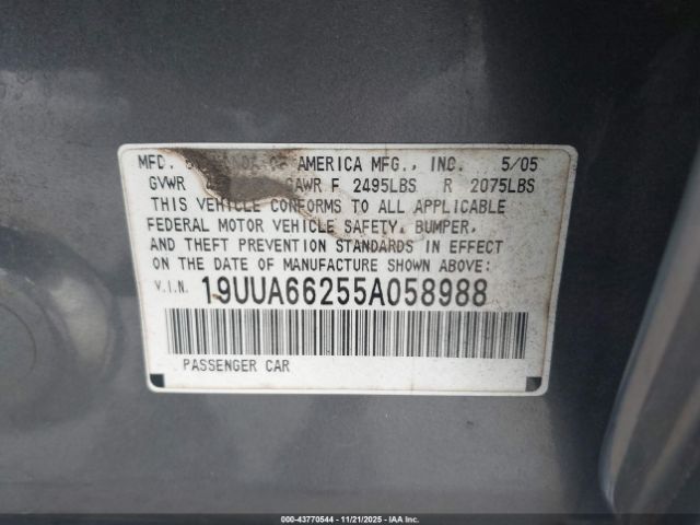 2005 ACURA TL 19UUA66255A058988 Photo 8
