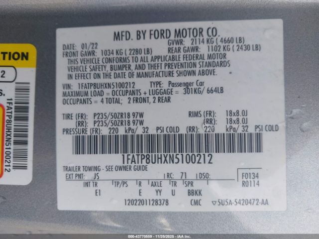 2022 FORD MUSTANG 1FATP8UHXN5100212 Photo 8
