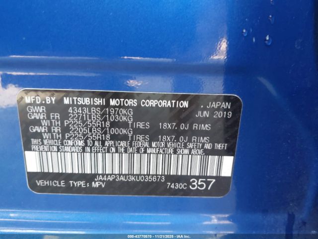 2019 MITSUBISHI OUTLANDER SPORT JA4AP3AU3KU035673 Photo 8