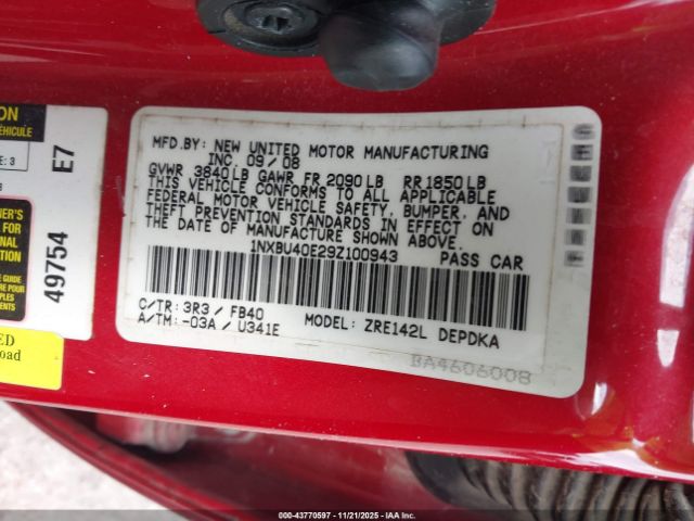 2009 TOYOTA COROLLA 1NXBU40E29Z100943 Photo 8