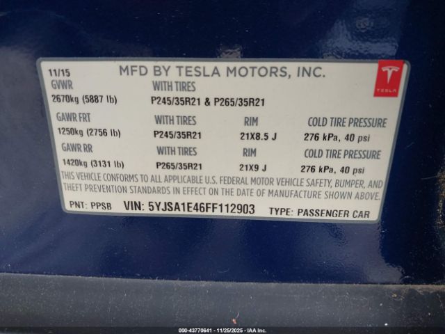2015 TESLA MODEL S 5YJSA1E46FF112903 Photo 8
