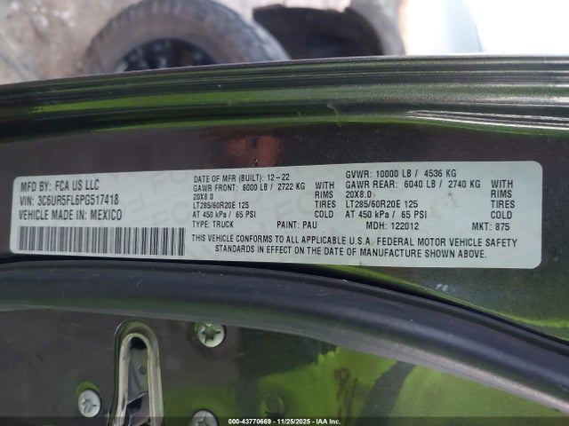 43770669 :رقم المزاد ، 3C6UR5FL6PG517418 vin ، 2023 Ram 2500 Laramie  4x4 6'4 Box مزاد بيع