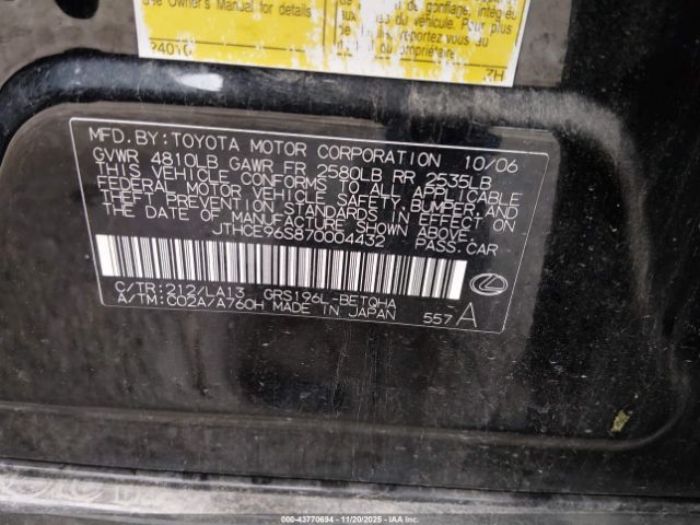 2007 LEXUS GS 350 JTHCE96S870004432 Photo 8