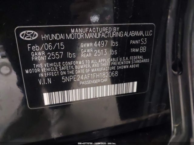 2015 HYUNDAI SONATA 5NPE24AF1FH182068 Photo 8