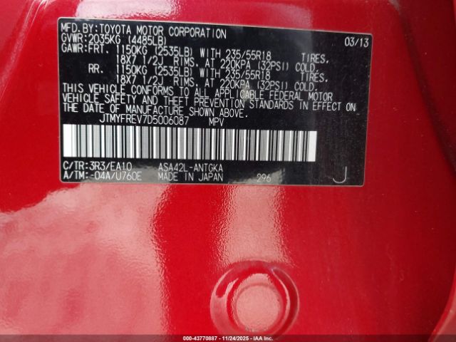 2013 TOYOTA RAV4 JTMYFREV7D5006087 Photo 8