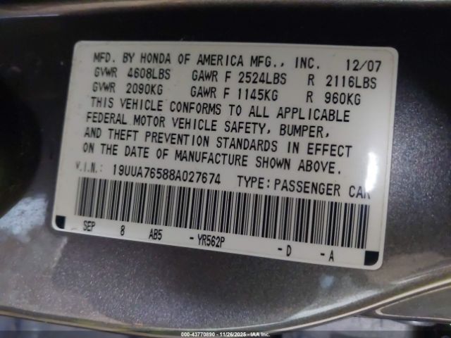 2008 ACURA TL 19UUA76588A027674 Photo 8