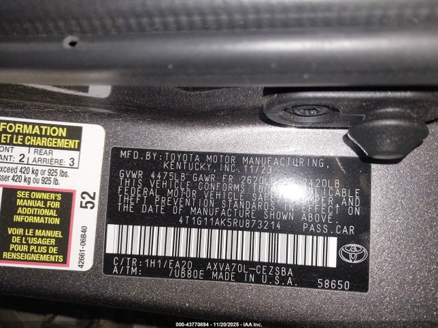 4T1G11AK5RU873214 Toyota CAMRY SE