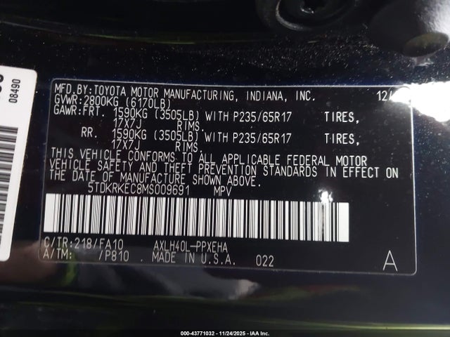 Toyota SIENNA LE 2021 5TDKRKEC8MS009691 Image 9