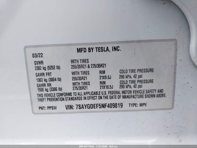 2022 TESLA MODEL Y 7SAYGDEF5NF409819 Photo 8
