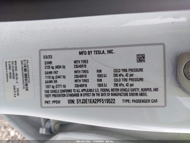 2023 TESLA MODEL 3 5YJ3E1EA2PF519522 Photo 8