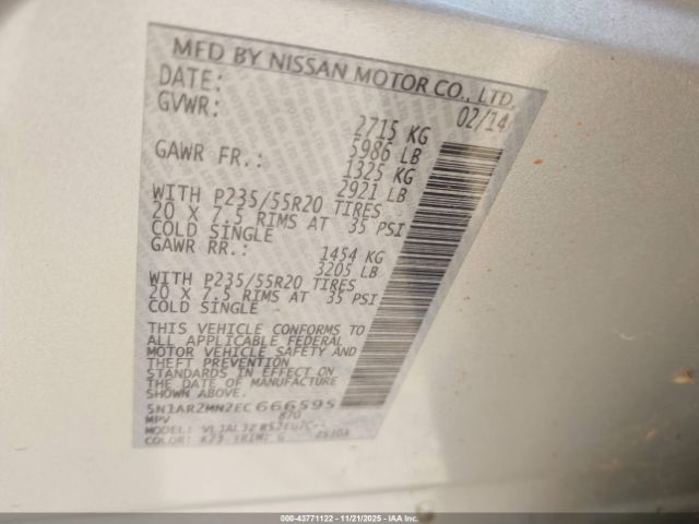 2014 NISSAN PATHFINDER 5N1AR2MN2EC666595 Photo 8