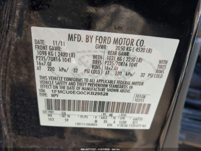 2012 FORD ESCAPE 1FMCU0EG0CKB29528 Photo 8