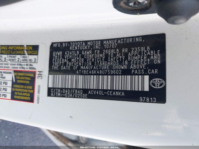 2008 TOYOTA CAMRY 4T1BE46K48U759602 Photo 8
