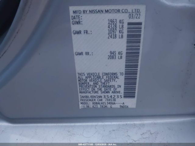 2022 NISSAN ALTIMA 1N4BL4DV1NN354235 Photo 8