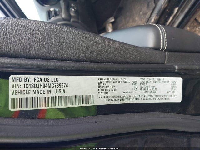 1C4SDJH94MC789974 Dodge Durango Srt Hellcat Awd