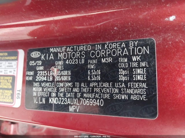 2020 Kia Soul Lx მანქანა იყიდება აუქციონზე, vin: KNDJ23AUXL7069940, აუქციონის ნომერი: 43771305
