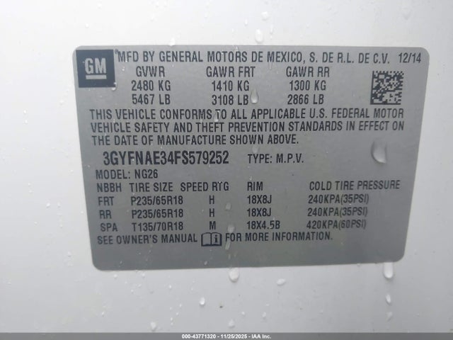 2015 CADILLAC SRX 3GYFNAE34FS579252 Photo 8