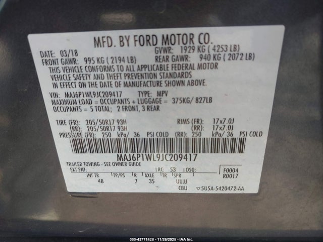 MAJ6P1WL9JC209417 Ford Ecosport Titanium