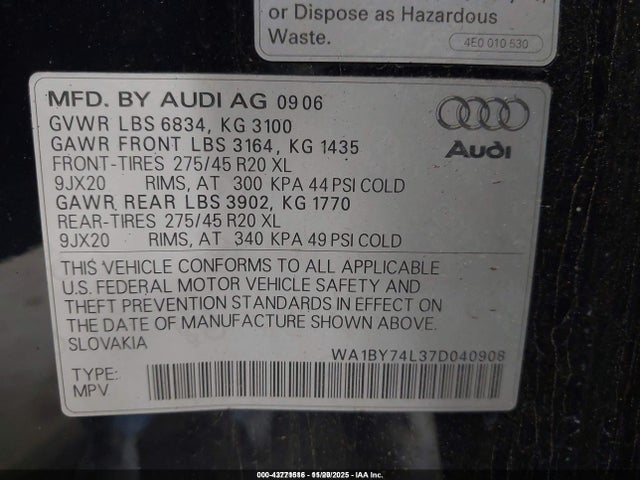 2007 AUDI Q7 WA1BY74L37D040908 Photo 8