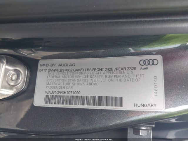 2017 AUDI S3 WAUB1GFFXH1071090 Photo 8