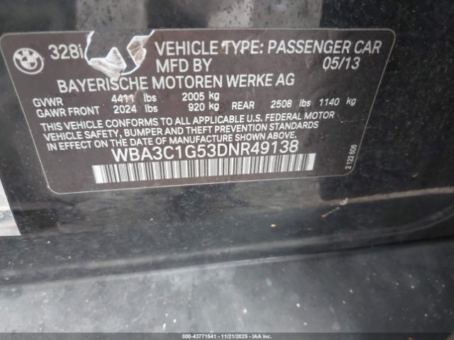 2013 BMW 328I WBA3C1G53DNR49138 Photo 8