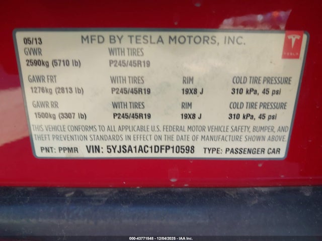 2013 TESLA MODEL S 5YJSA1AC1DFP10598 Photo 8