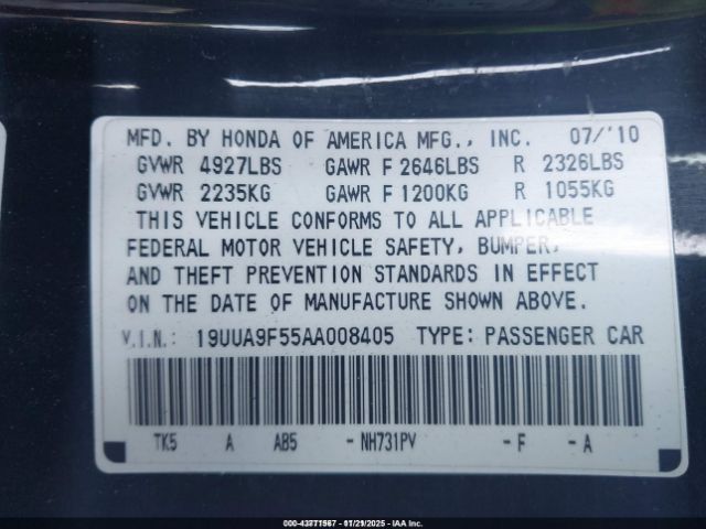 2010 ACURA TL 19UUA9F55AA008405 Photo 8