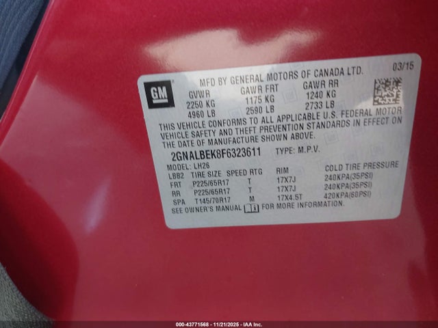 2GNALBEK8F6323611 Chevrolet EQUINOX 1LT