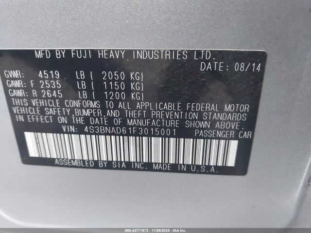 4S3BNAD61F3015001 Subaru Legacy 2.5i Premium