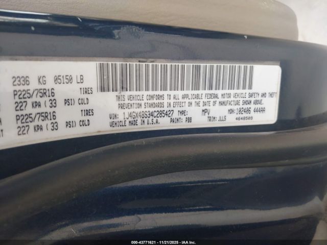 2004 JEEP GRAND CHEROKEE 1J4GX48S34C285427 Photo 8