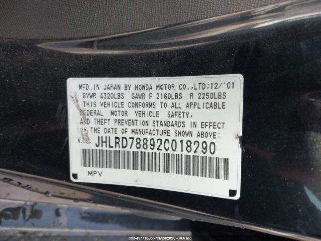 2002 HONDA CR-V JHLRD78892C018290 Photo 8