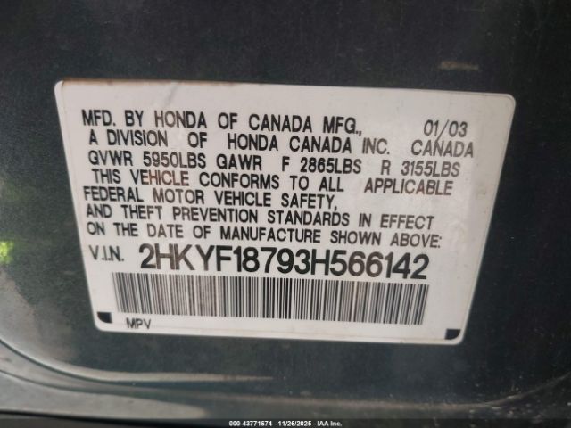 2003 HONDA PILOT 2HKYF18793H566142 Photo 8