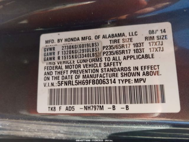 2015 HONDA ODYSSEY 5FNRL5H69FB006314 Photo 8