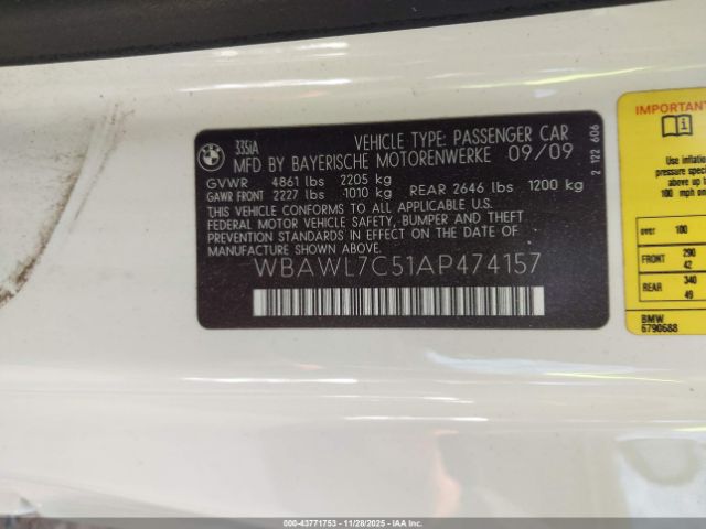 2010 BMW 335I WBAWL7C51AP474157 Photo 8