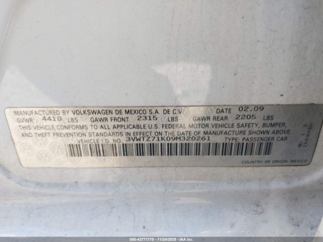2009 VOLKSWAGEN JETTA 3VWTZ71K09M320261 Photo 8