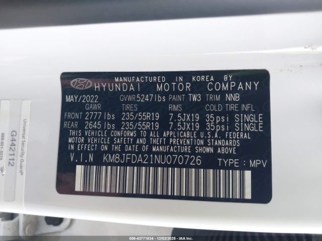 2022 HYUNDAI TUCSON PLUG-IN HYBRID KM8JFDA21NU070726 Photo 8