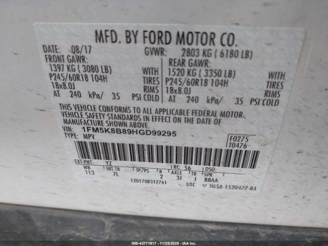 2017 FORD EXPLORER 1FM5K8B89HGD99295 Photo 8