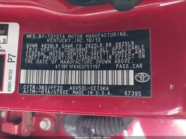 Toyota CAMRY SE 2014 4T1BF1FK4EU751197 Image 9